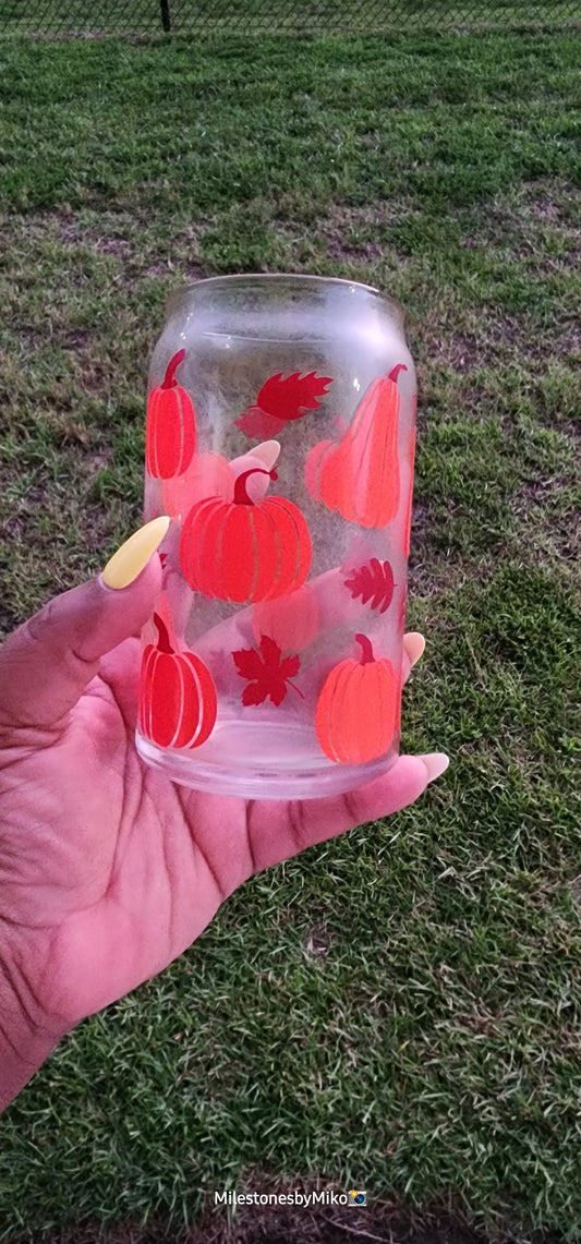 Pumpkins and Leaves Beer Can Glass